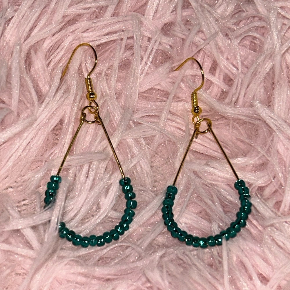 Chic Gold and Teal Beaded Drop Earrings - Picture 3 of 3